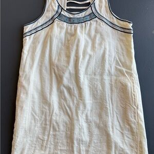White Sleeveless Dress with Blue Embroidery